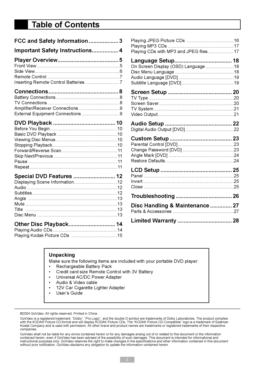 GoVideo 525p manual Table of Contents 