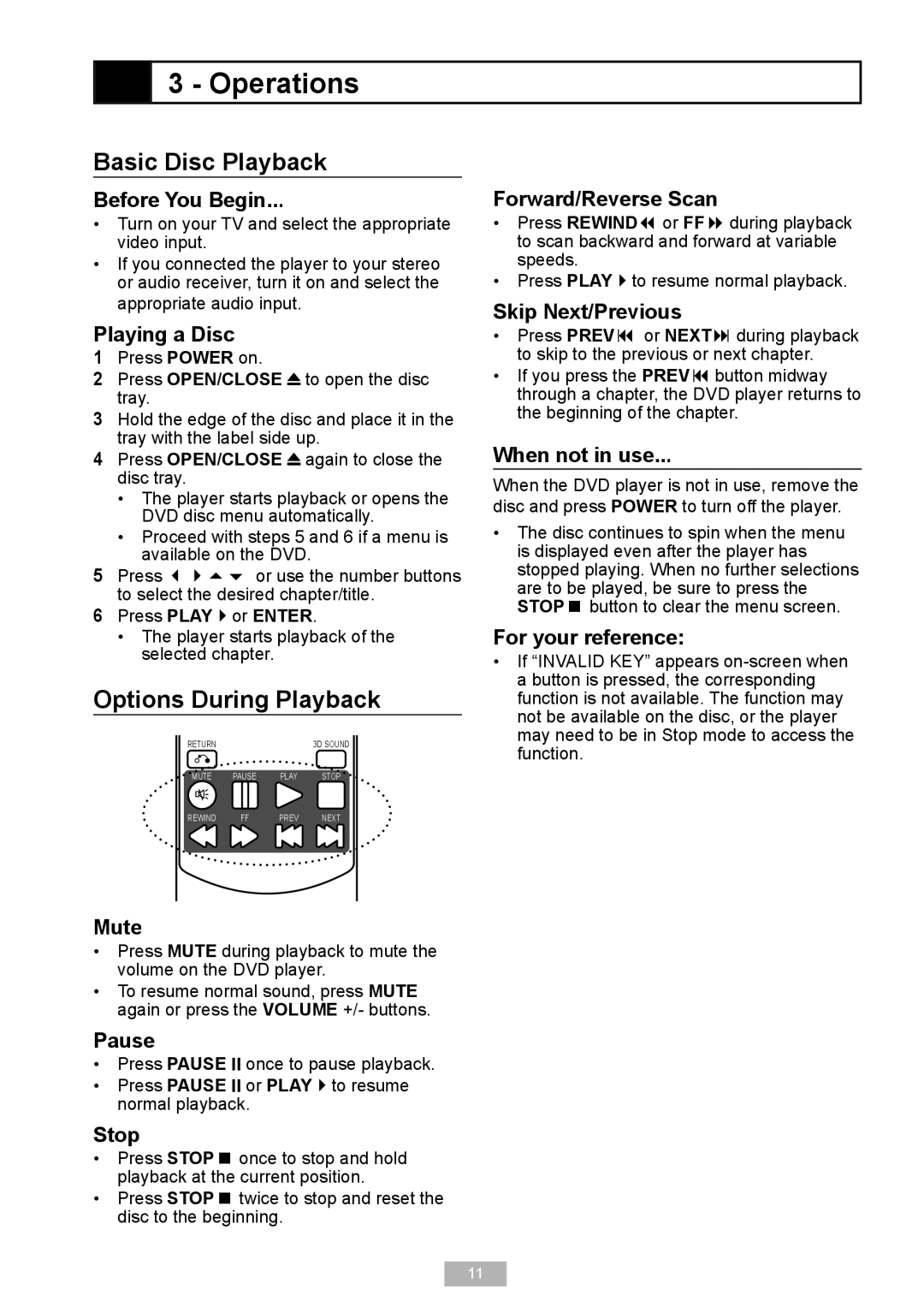 GoVideo D640 manual Operations, Basic Disc Playback, Options During Playback 