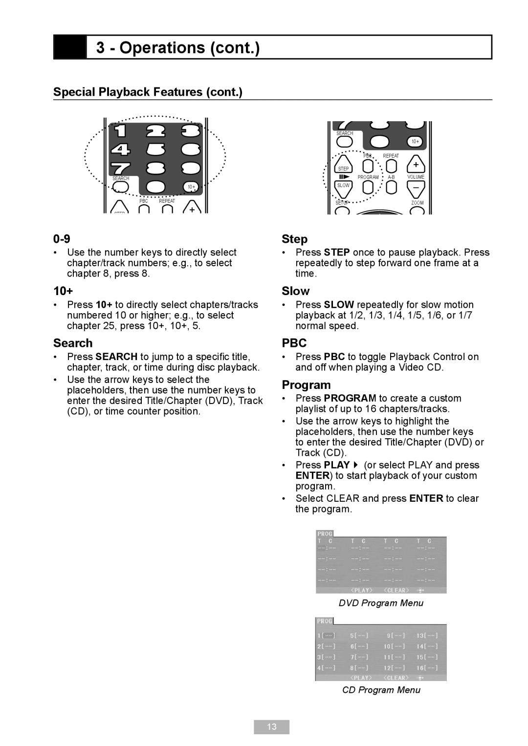 GoVideo D640 manual Special Playback Features, Step, 10+, Slow, Search, Program 