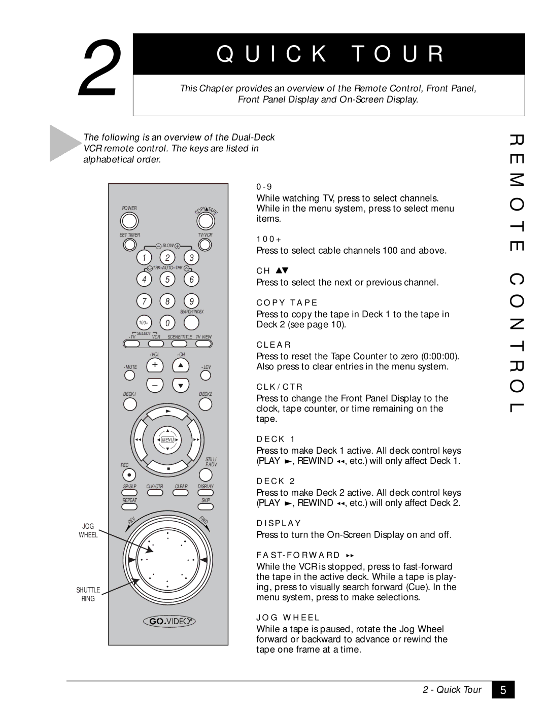 GoVideo DDV 2110 manual I C K U R, E C O N T R O L 