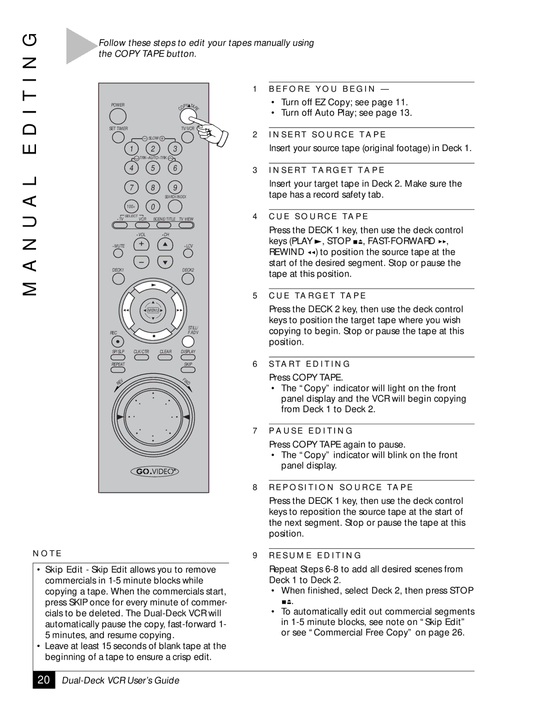 GoVideo DDV 2110 manual N U a L E D I T 