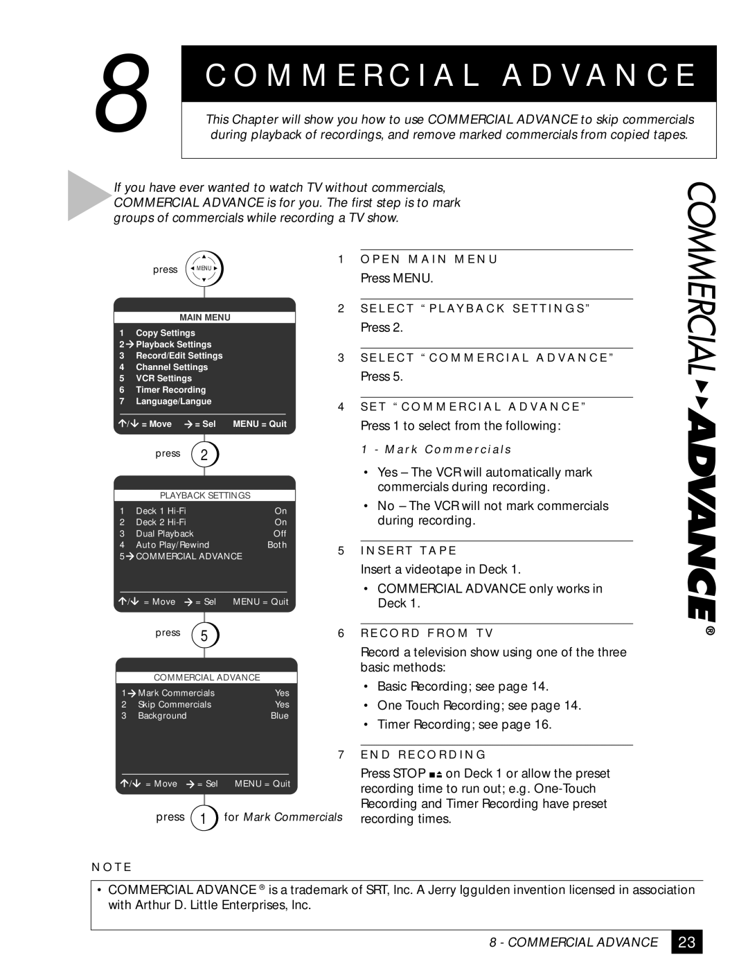 GoVideo DDV 2110 manual M M E R C I a L a D V a N C E, Press 