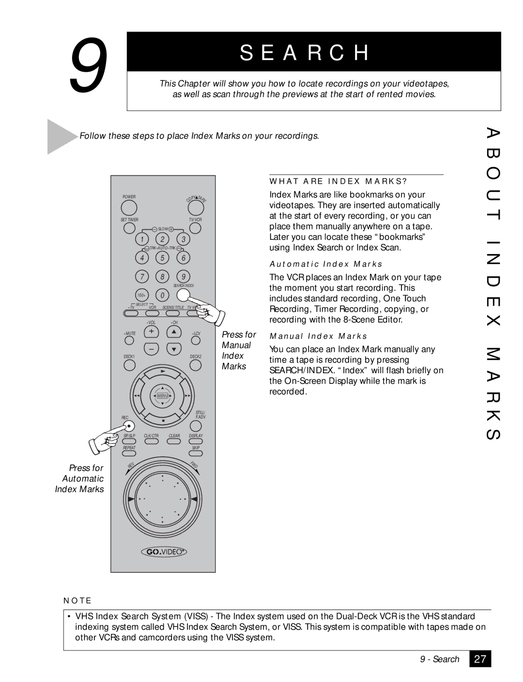 GoVideo DDV 2110 manual A R C H, I N D E X M a R K S 