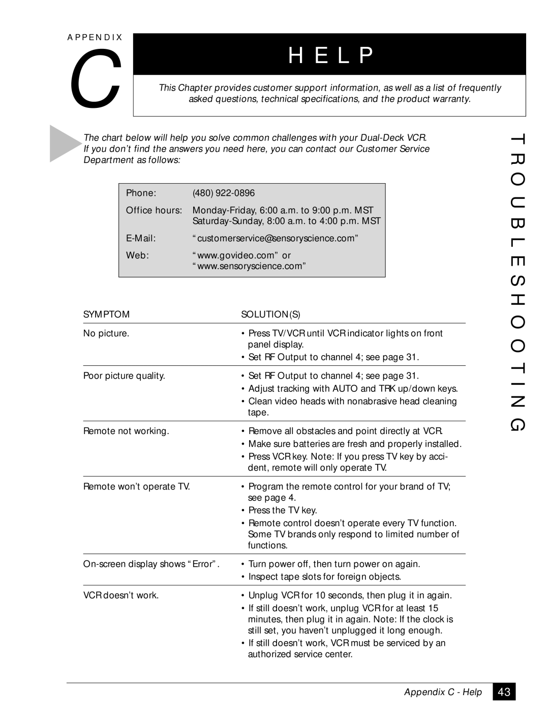 GoVideo DDV 2110 manual L P, Troubleshooting 