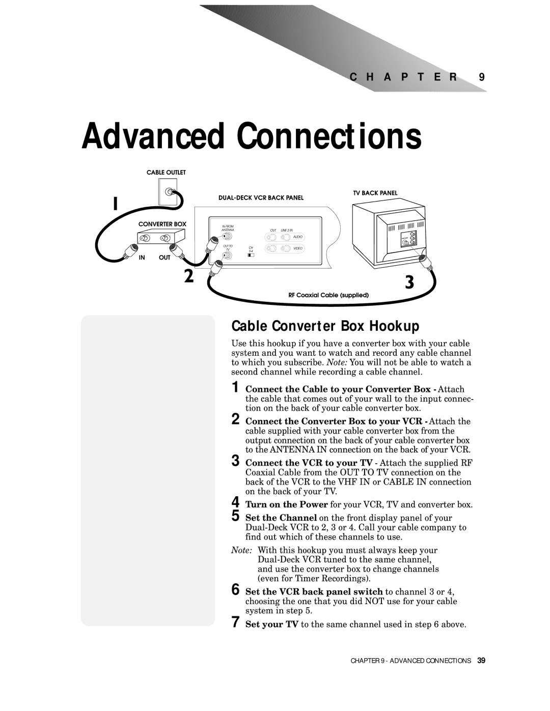 GoVideo DDV 9300 manual Advanced Connections, Cable Converter Box Hookup 