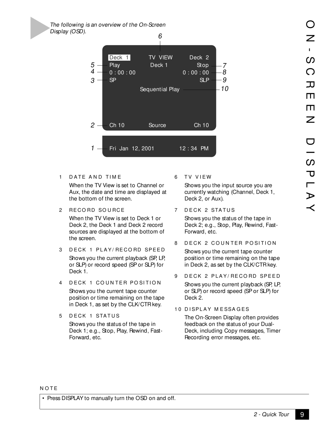 GoVideo DDV2001 manual S C R E E N D I S P L a Y 