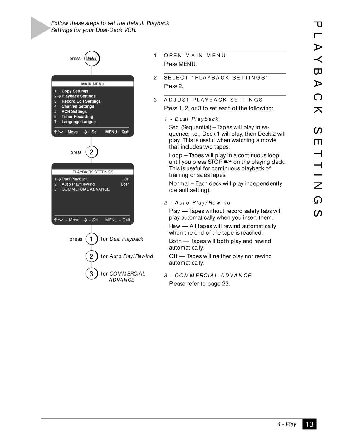 GoVideo DDV2001 manual K S E T T I N G S, Press 