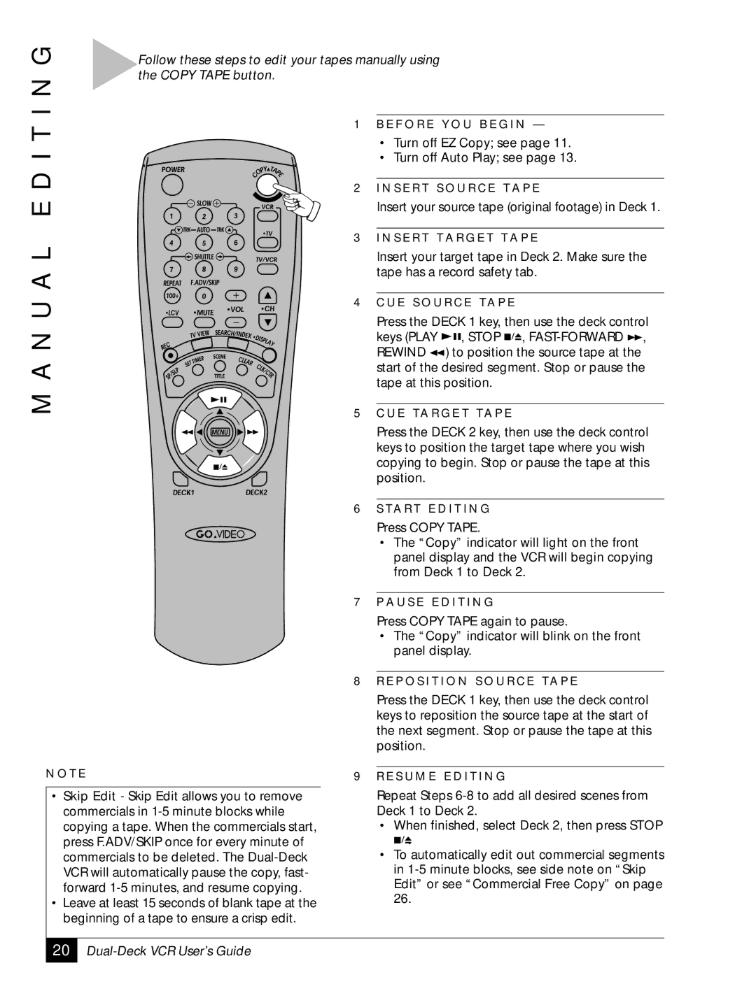 GoVideo DDV2001 manual N U a L E D I T I N G 