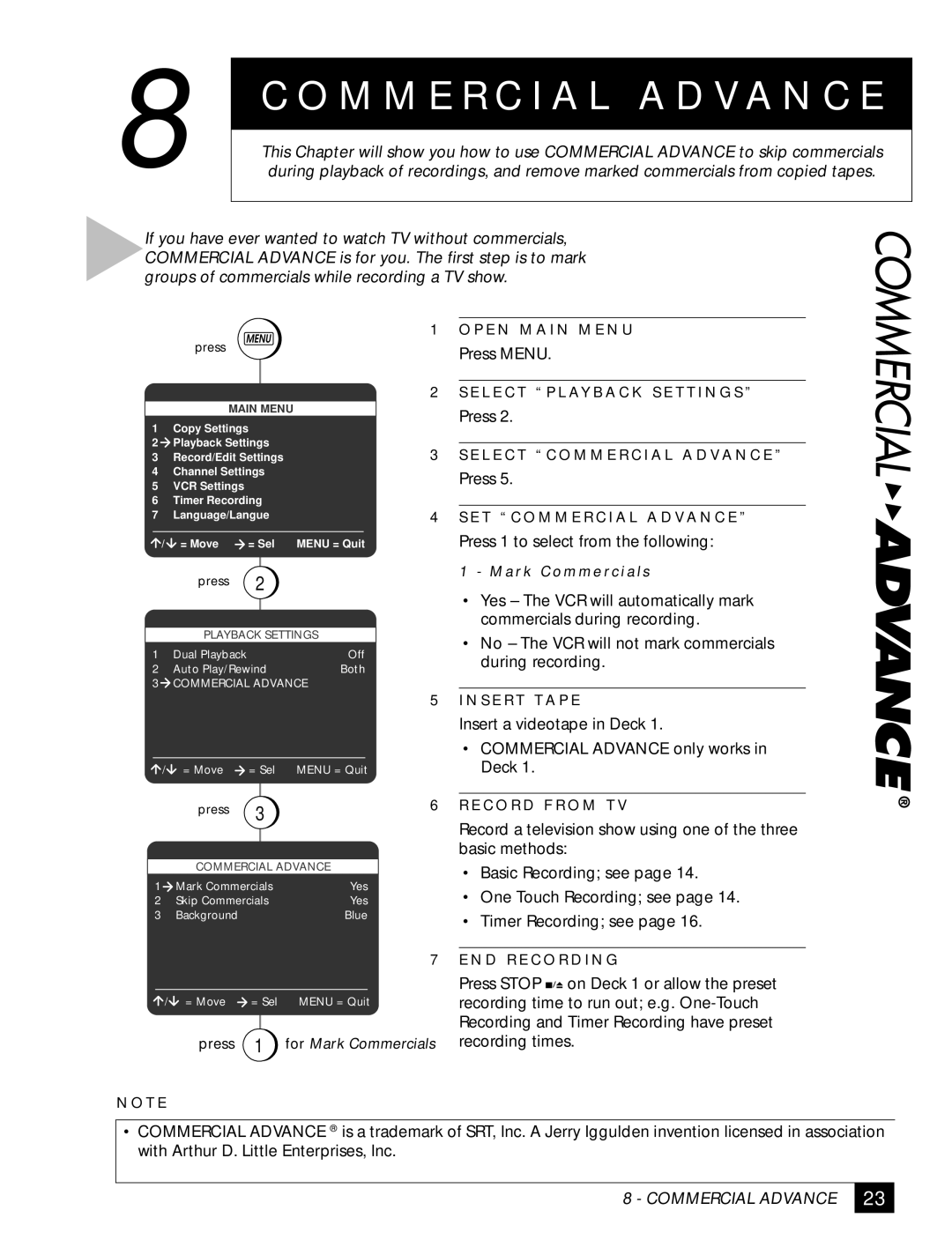 GoVideo DDV2001 manual M M E R C I a L a D V a N C E, Press Menu 