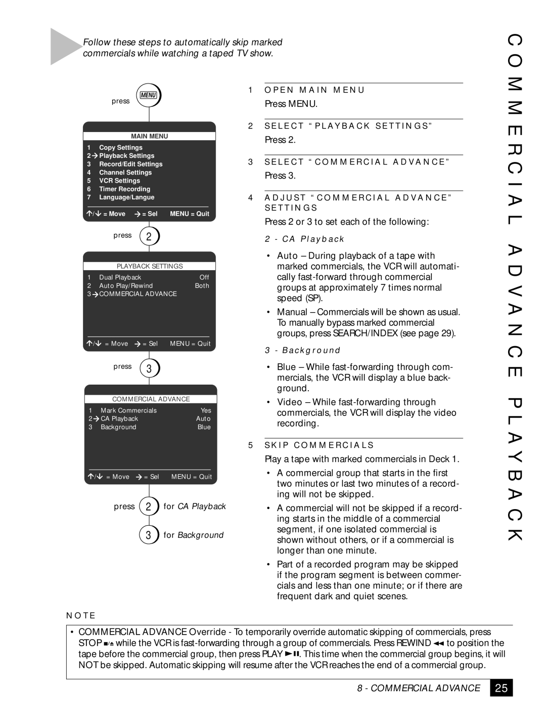 GoVideo DDV2001 manual R C I a L a D V a N C E P L a Y B a C K, Press 