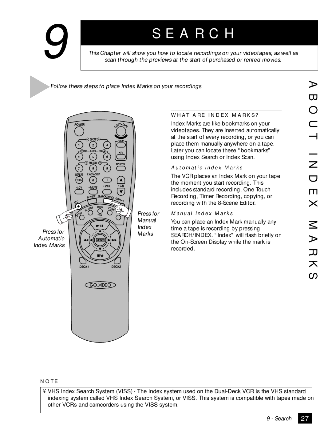 GoVideo DDV2001 manual A R C H, I N D E X M a R K S 