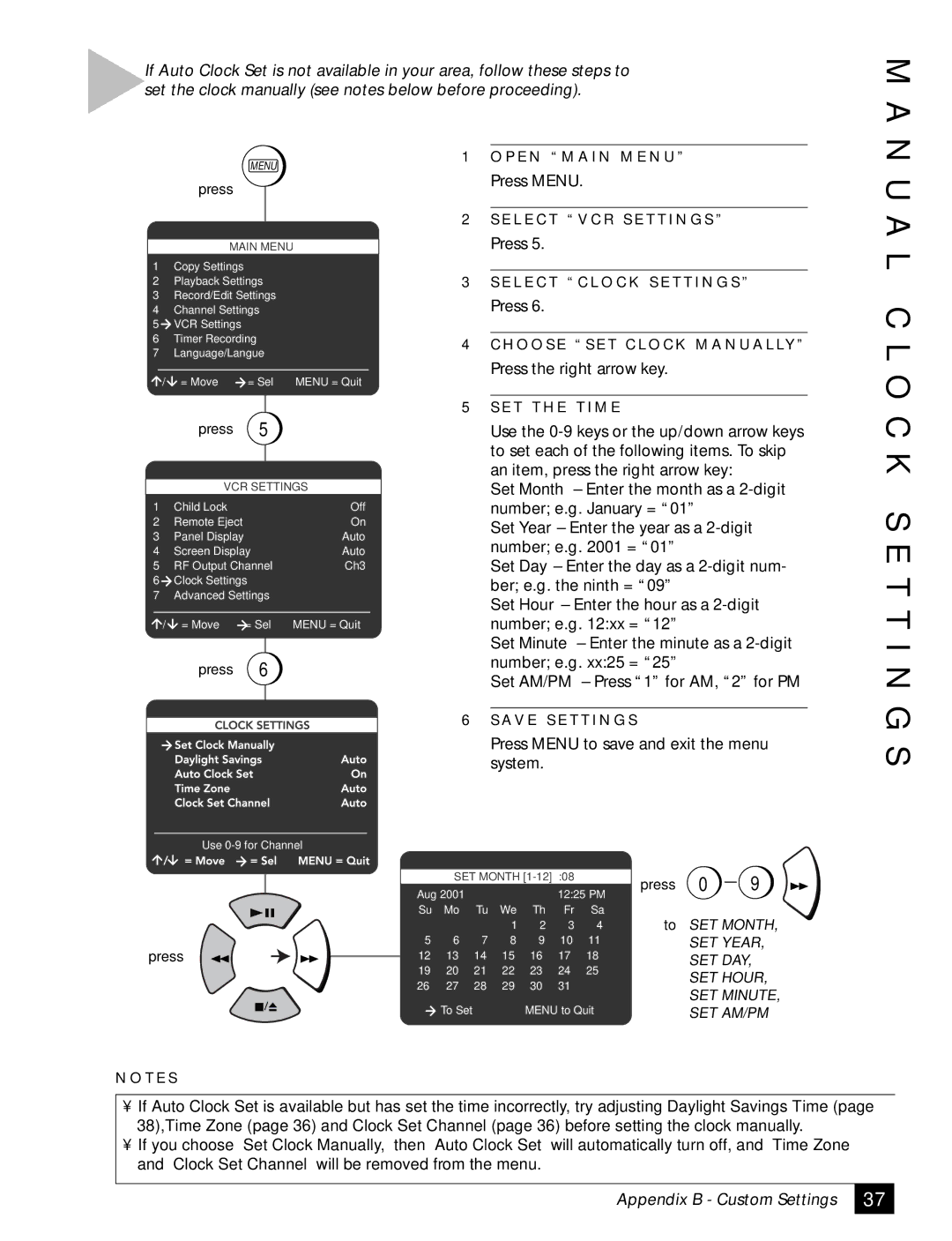 GoVideo DDV2001 manual A L C L O C K S E T T I N G, Press Menu to save and exit the menu system 