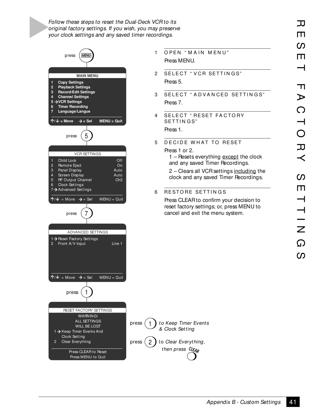 GoVideo DDV2001 manual F a C T O R Y S E T T I N G S 