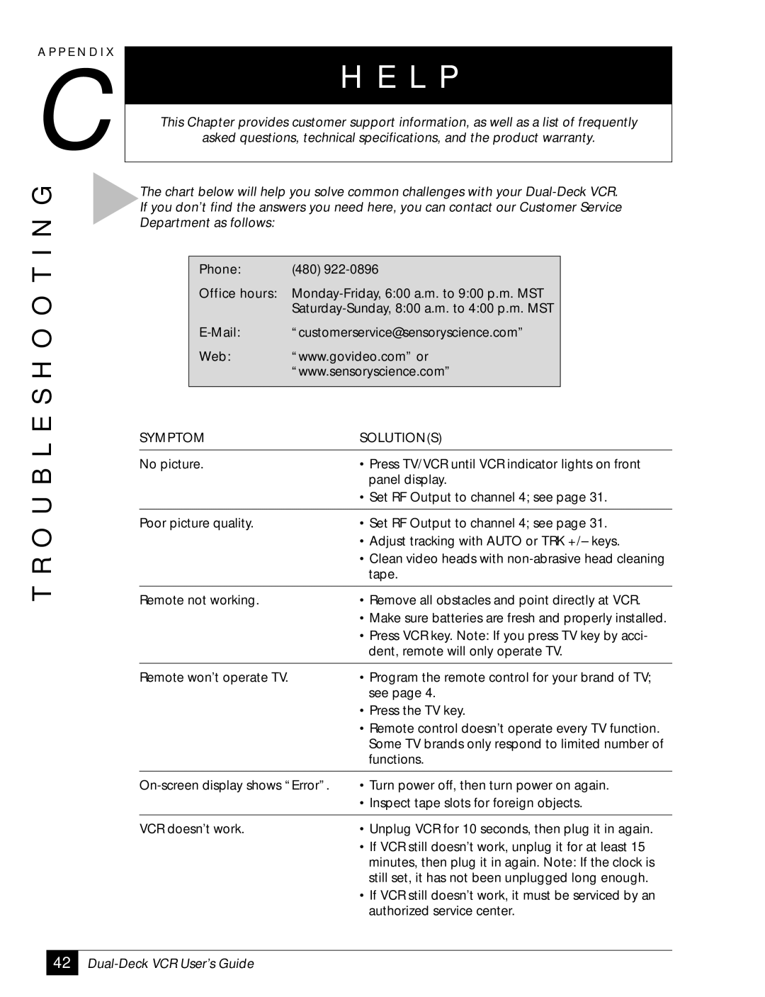 GoVideo DDV2001 manual L P, Troubleshooting 