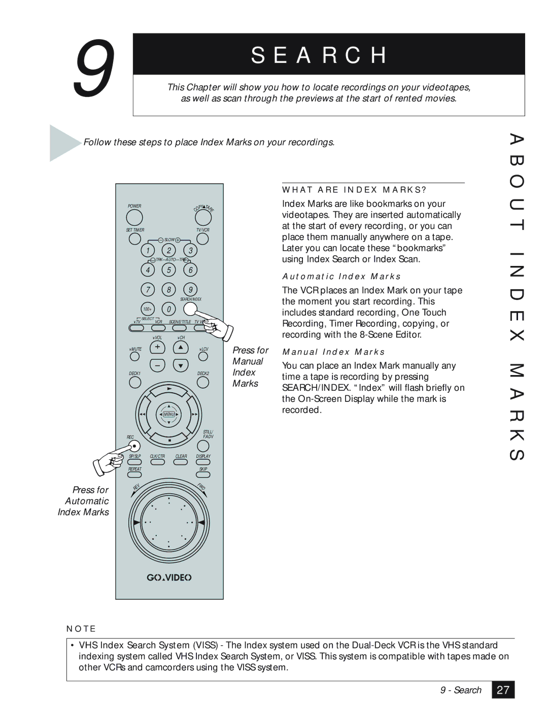 GoVideo DDV3110 manual A R C H, I N D E X M a R K S 