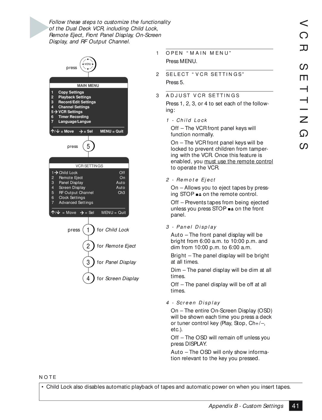 GoVideo DDV3110 manual R S E T T I N G S, To operate the VCR 