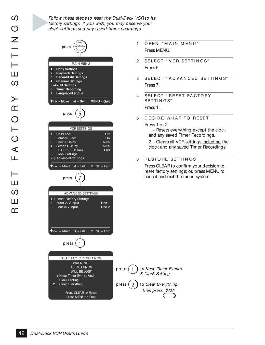 GoVideo DDV3110 manual S E T F a C T O R Y S E T T 