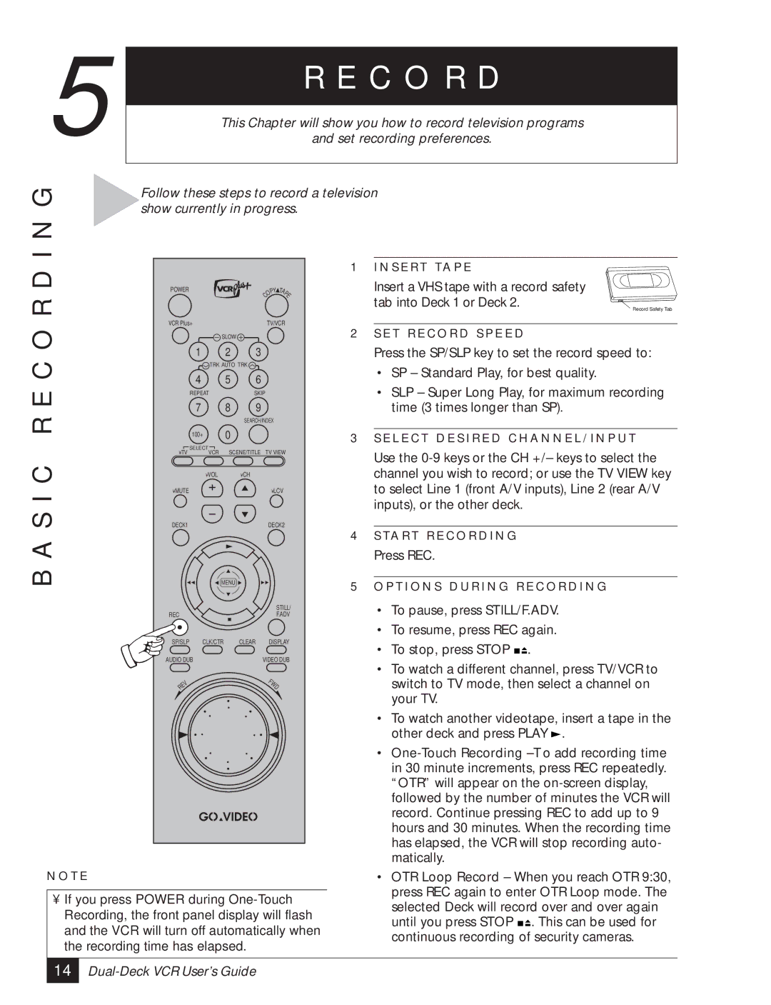 GoVideo DDV3120 manual S I C R E C O R D 