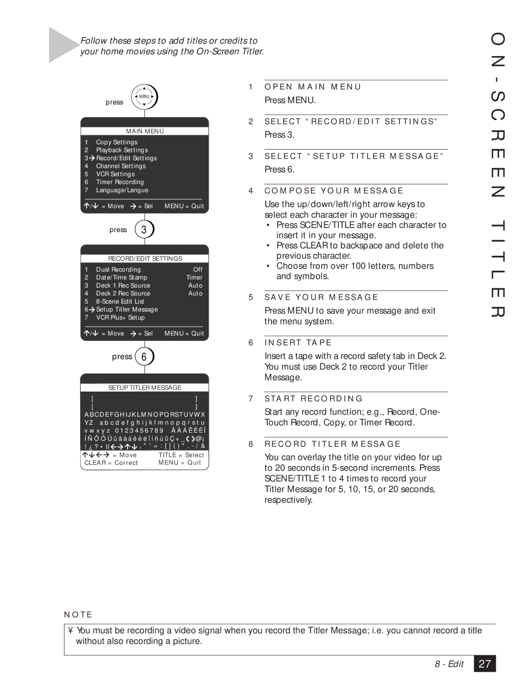 GoVideo DDV3120 manual R E E N T I T L E R, Main Menu 