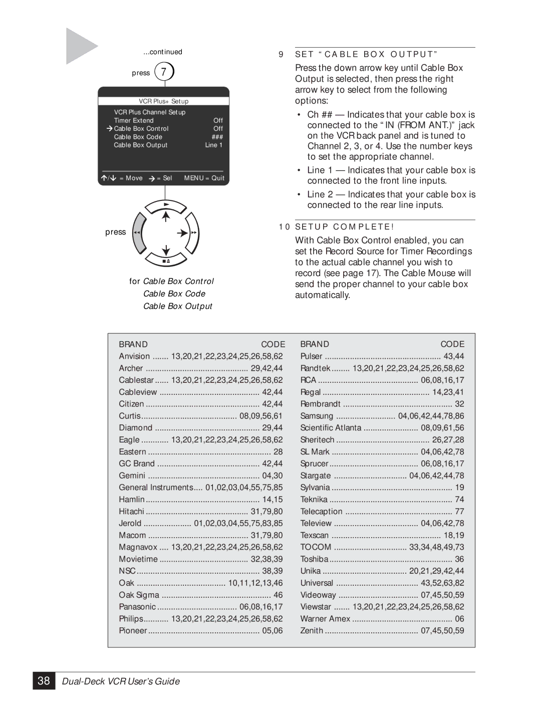 GoVideo DDV3120 manual For Cable Box Control Cable Box Code Cable Box Output 