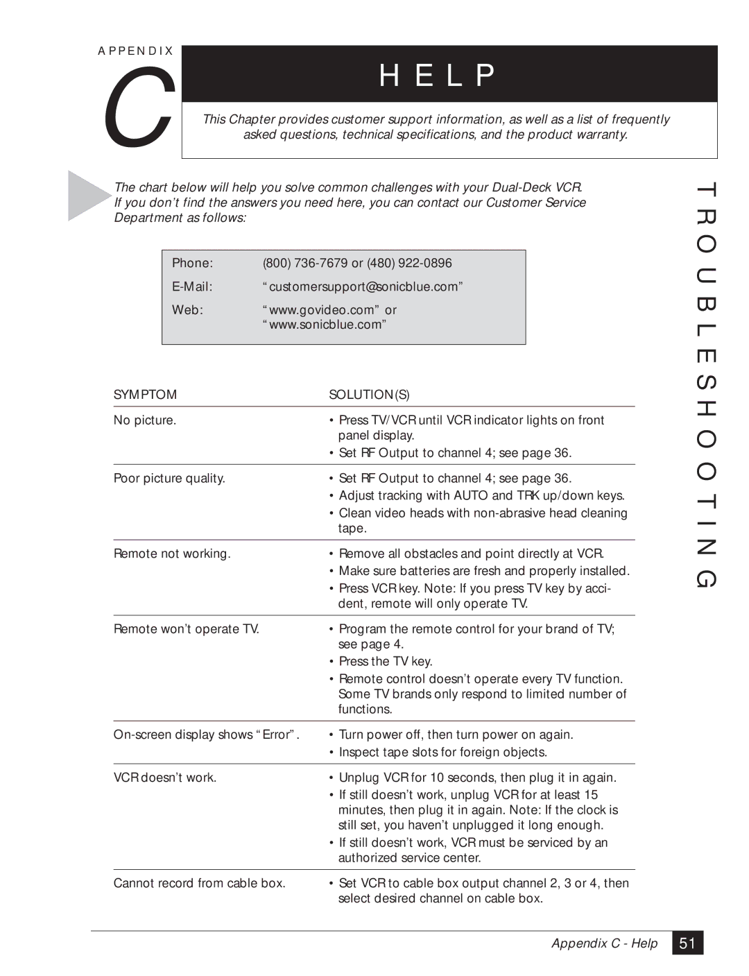 GoVideo DDV3120 manual L P, Troubleshooting 