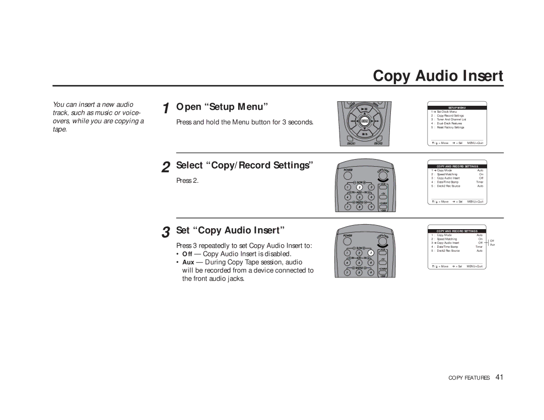 GoVideo DDV9475 manual Set Copy Audio Insert 