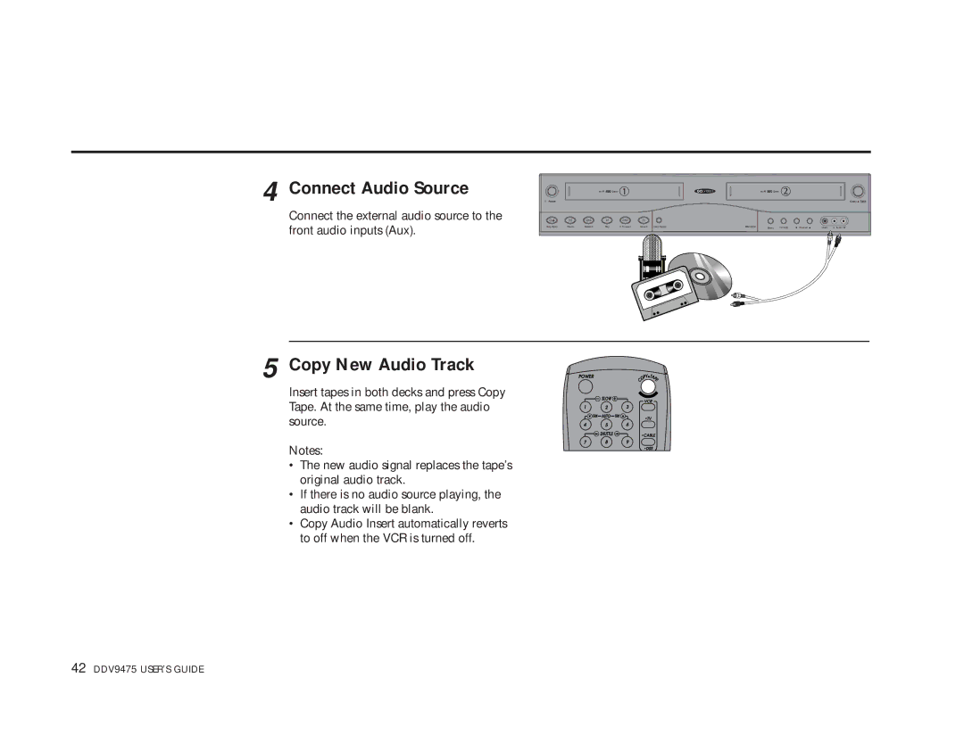 GoVideo DDV9475 manual Connect Audio Source, Copy New Audio Track 