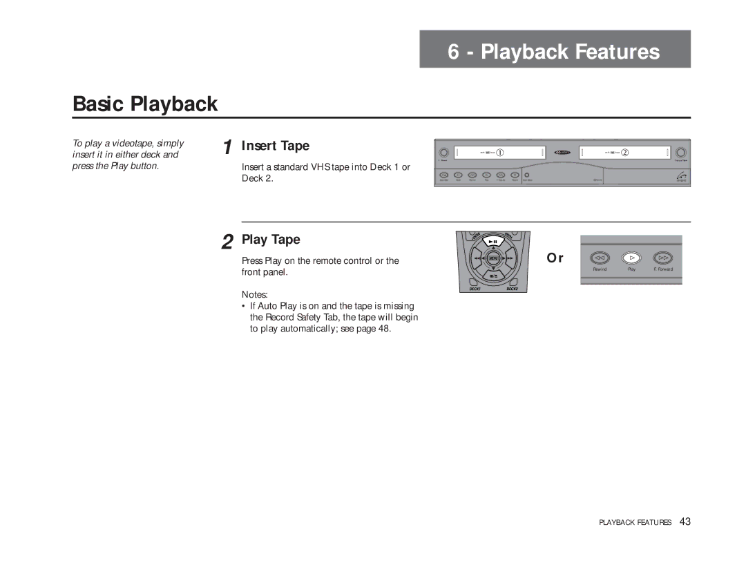 GoVideo DDV9475 manual Playback Features, Basic Playback, Insert Tape, Play Tape 