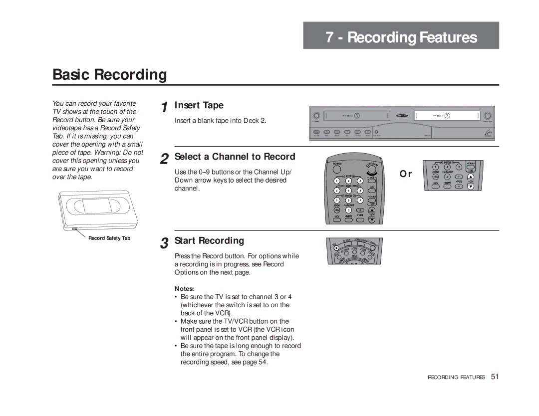 GoVideo DDV9475 manual Recording Features, Basic Recording, Start Recording 