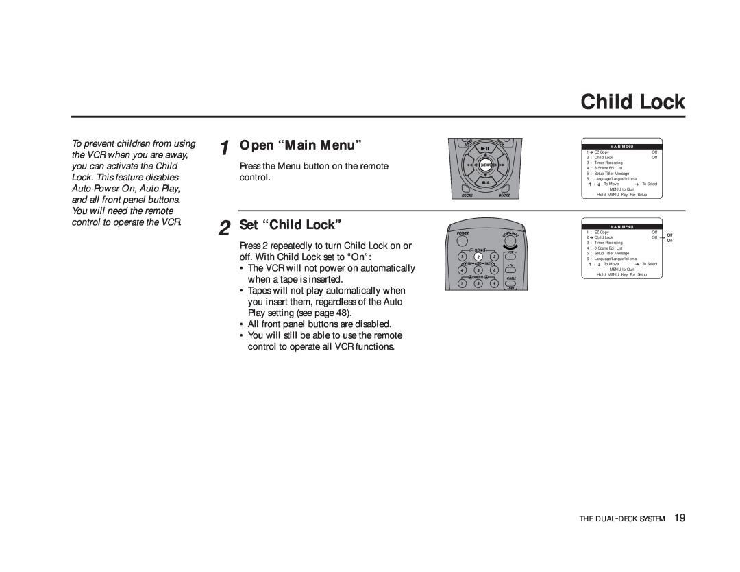 GoVideo DDV9475 manual Open “Main Menu”, Set “Child Lock” 