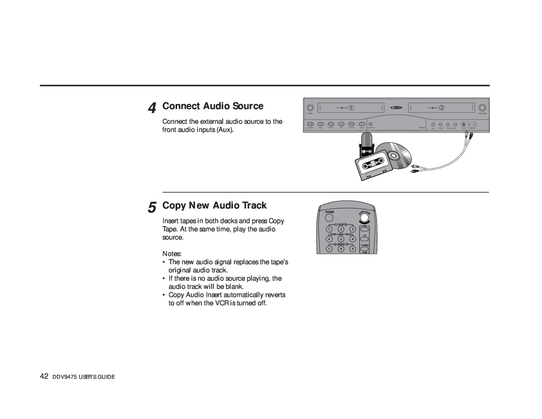 GoVideo DDV9475 manual Connect Audio Source, Copy New Audio Track, Connect the external audio source to the 