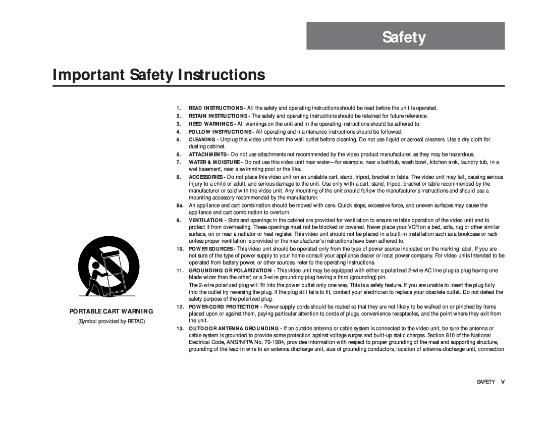 GoVideo DDV9475 manual Important Safety Instructions 