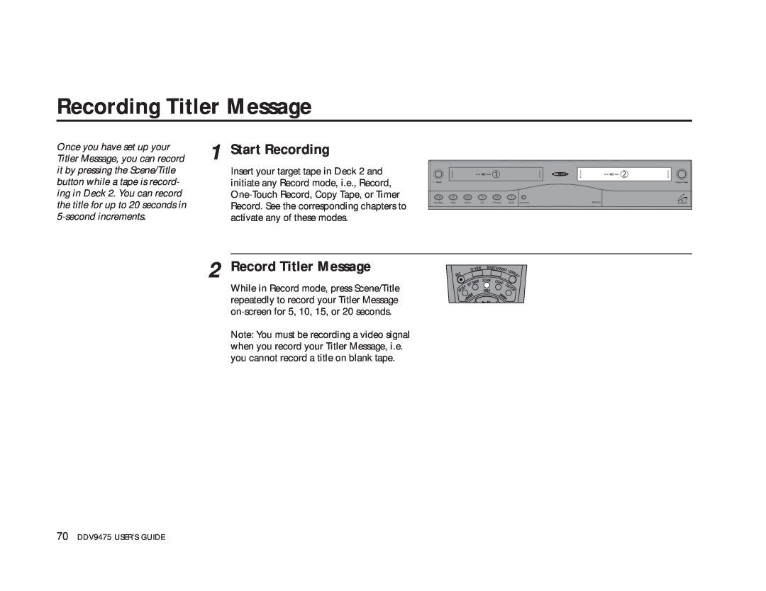 GoVideo DDV9475 manual Recording Titler Message, Start Recording, Record Titler Message, Once you have set up your 