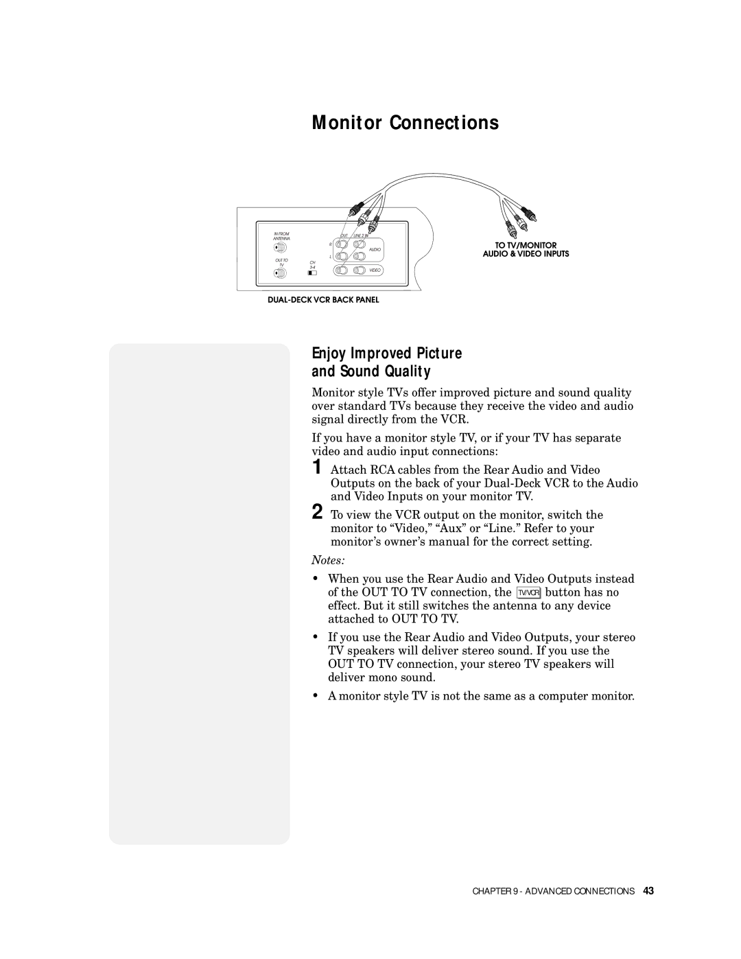 GoVideo DDV9500 manual Monitor Connections, Enjoy Improved Picture Sound Quality 