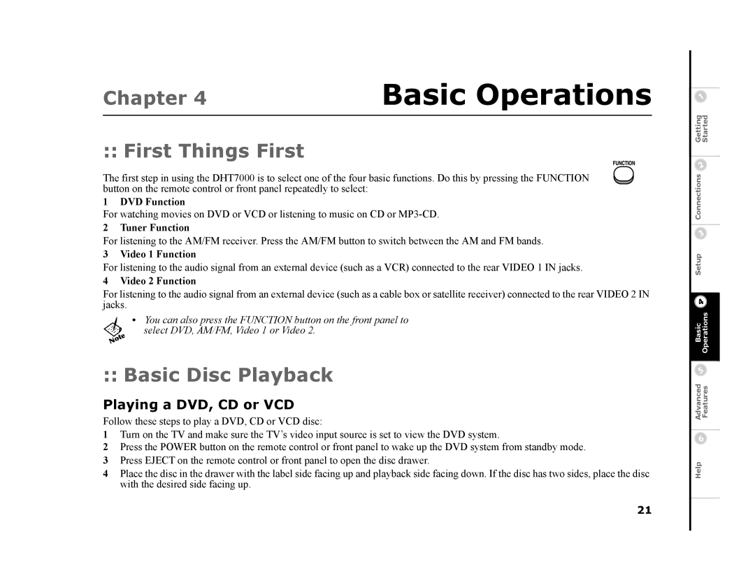 GoVideo DHT7000 manual First Things First, Basic Disc Playback, Playing a DVD, CD or VCD 