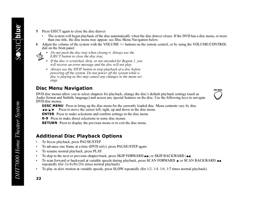 GoVideo DHT7000 manual Disc Menu Navigation, Additional Disc Playback Options 