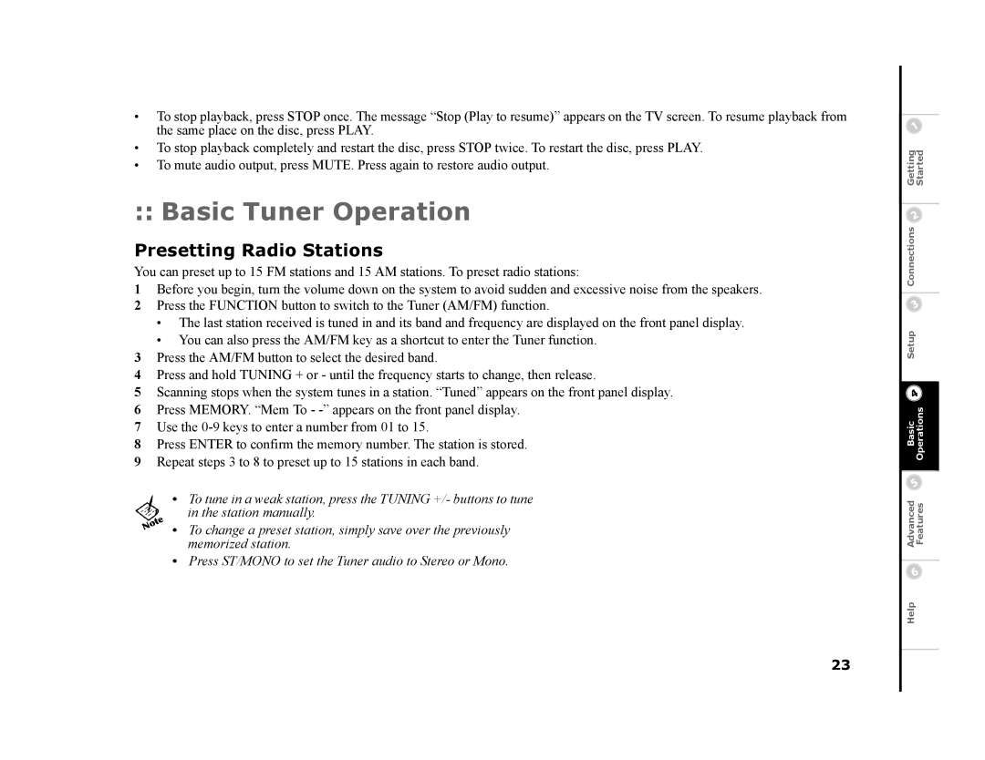 GoVideo DHT7000 manual Basic Tuner Operation, Presetting Radio Stations 