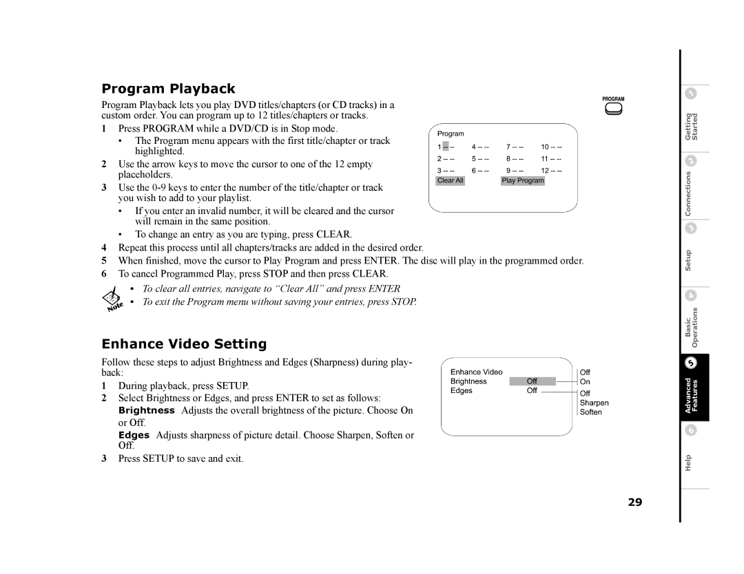 GoVideo DHT7000 manual Program Playback, Enhance Video Setting 