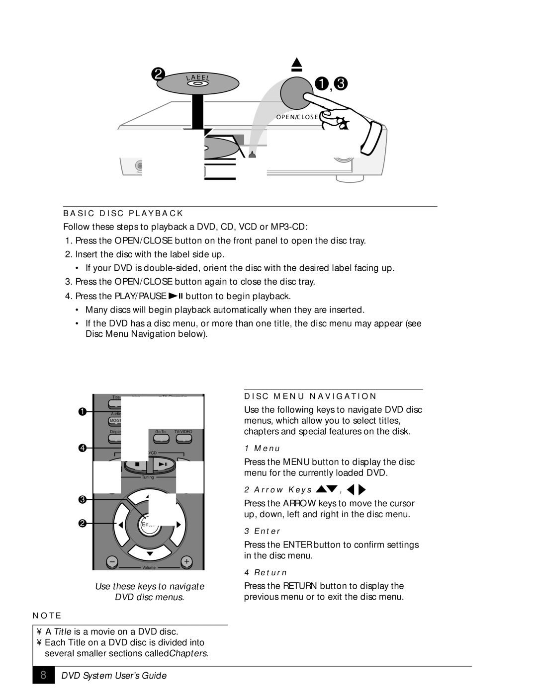 GoVideo DHT7100 manual Use these keys to navigate DVD disc menus 