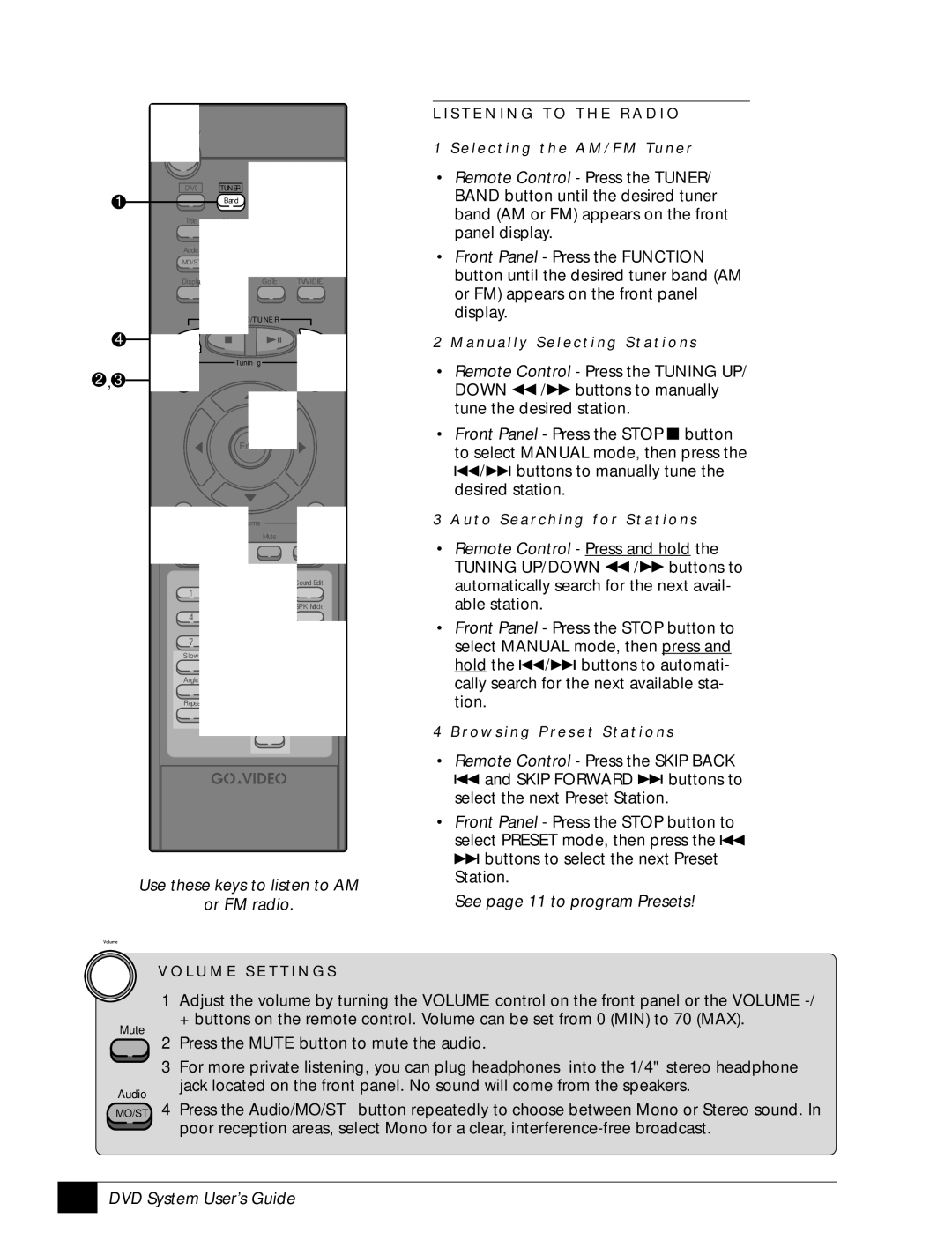 GoVideo DHT7100 manual See page 11 to program Presets 