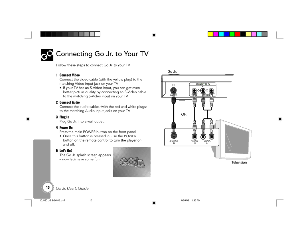 GoVideo DJ530 manual Connecting Go Jr. to Your TV 