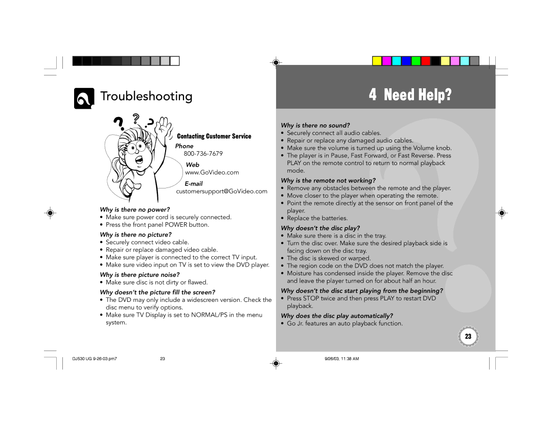 GoVideo DJ530 manual Need Help?, Troubleshooting, Contacting Customer Service 