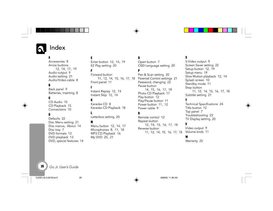 GoVideo DJ530 manual Index 