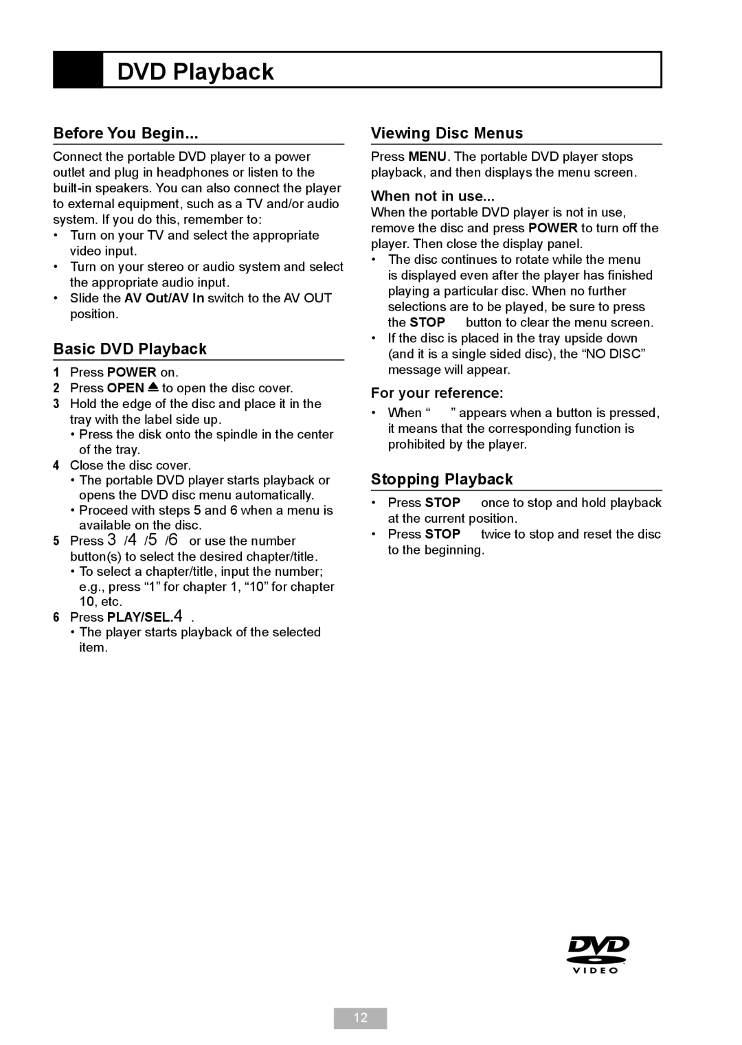 GoVideo DP 5050 manual Before You Begin, Basic DVD Playback, Viewing Disc Menus, Stopping Playback 