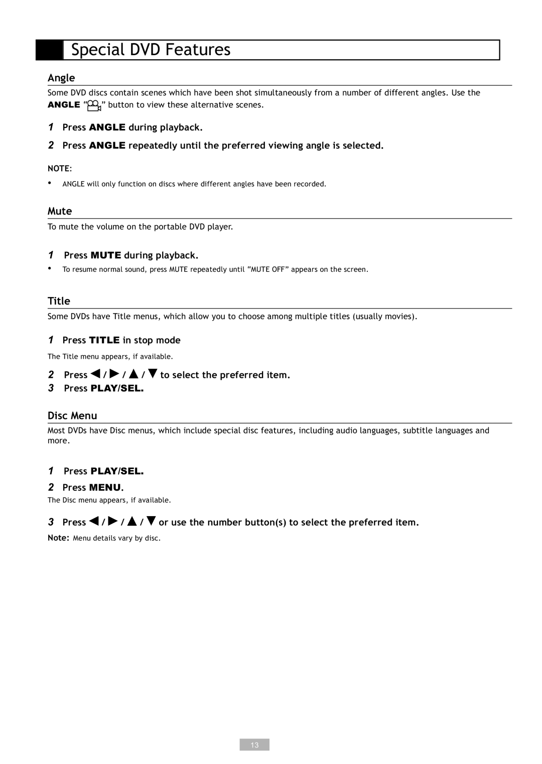 GoVideo DP5030, DP7030 manual Angle, Mute, Title, Disc Menu 