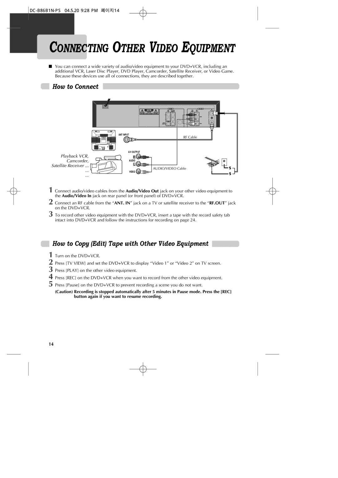 GoVideo DV1030 manual Connecting Other Video Equipment, How to Copy Edit Tape with Other Video Equipment 