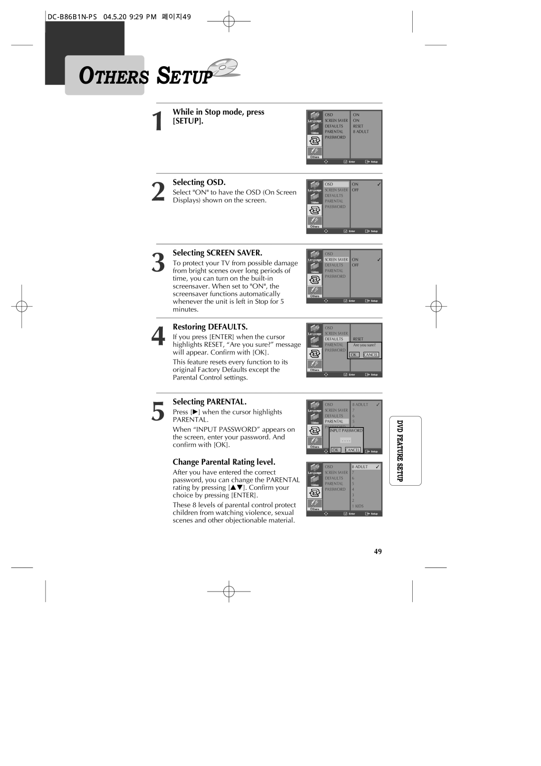 GoVideo DV1030 manual Others Setup 