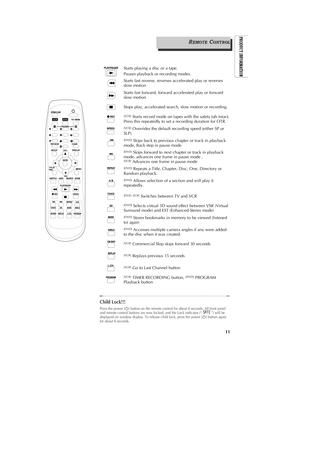 GoVideo DV1040 manual Child Lock 