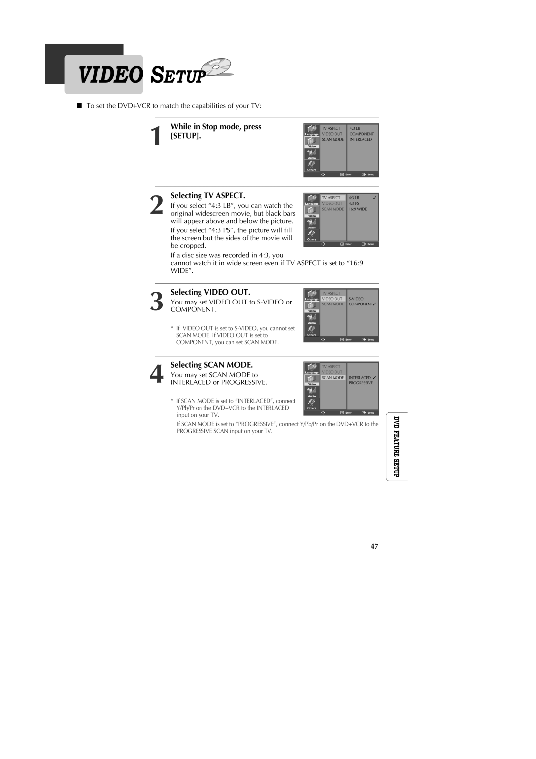 GoVideo DV1040 manual While in Stop mode, press, Selecting TV Aspect, Selecting Video OUT 