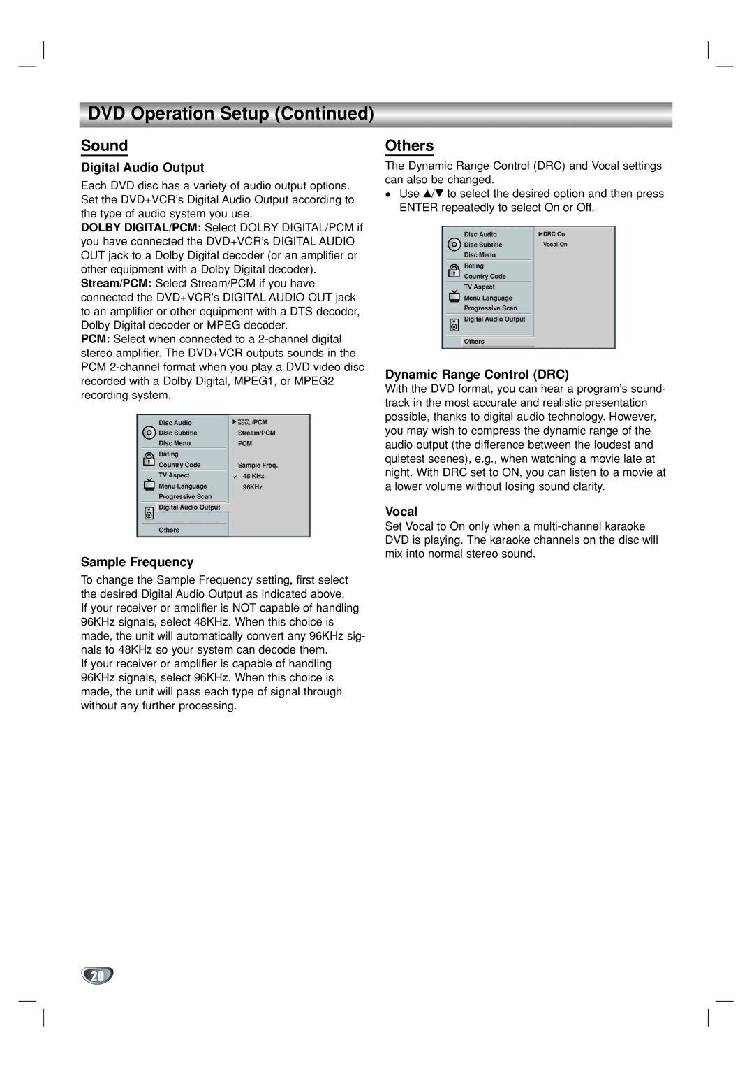 GoVideo DV1130 manual DVD Operation Setup, Sound, Others 